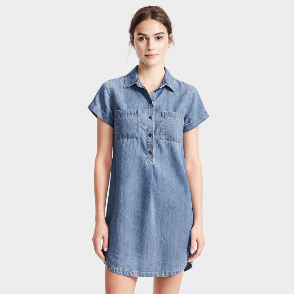 Old Navy Womens Chambray Shirt Dress Small Denim Blue Button Down Casual